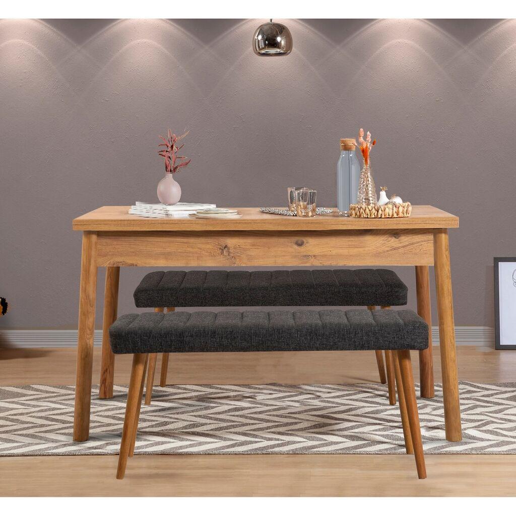 Hanah Home Set Trpezarijski sto i 2 klupe Costa 1053, Antracit