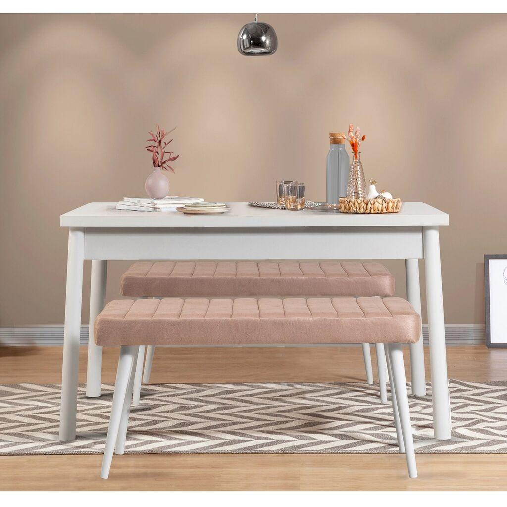 Hanah Home Set Trpezarijski sto i 2 klupe Costa 0900, Prljavo roza