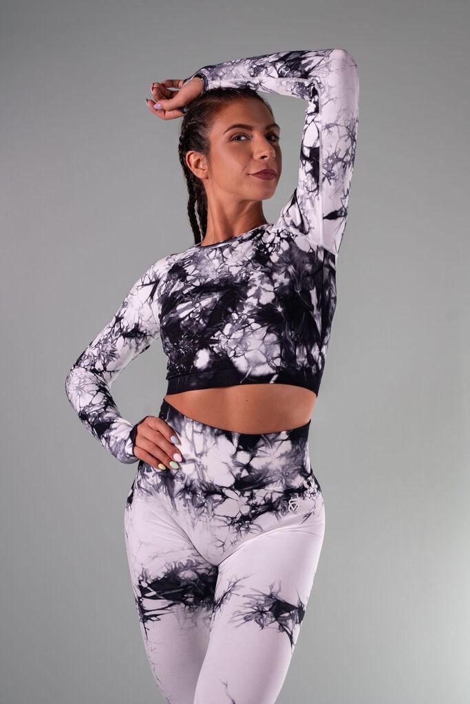 Speed Active Ženski Set, Majica i Helanke Marbel, Crno-bijeli