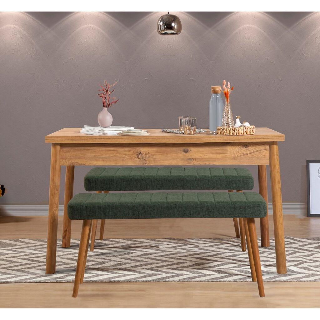 Hanah Home Set Trpezarijski sto i 2 klupe Costa 1070, Zeleni