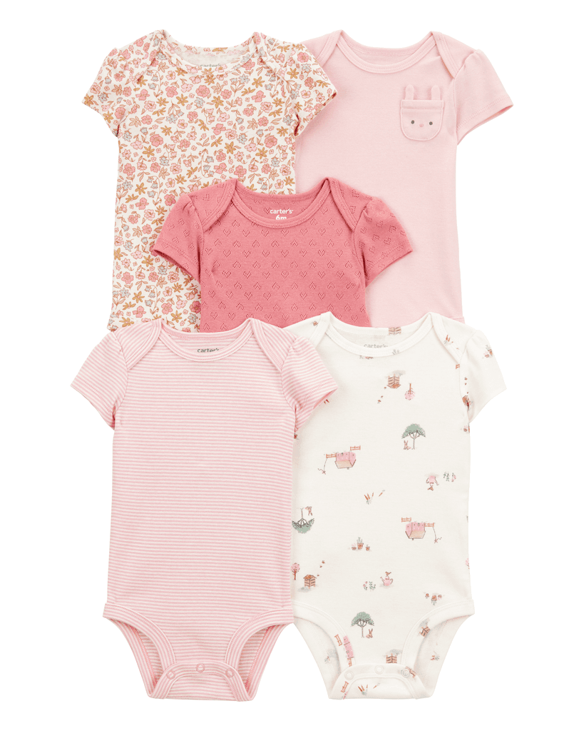 Carters Bodi za bebe kratkog rukava, 1T009510, 5 komada, Rozi