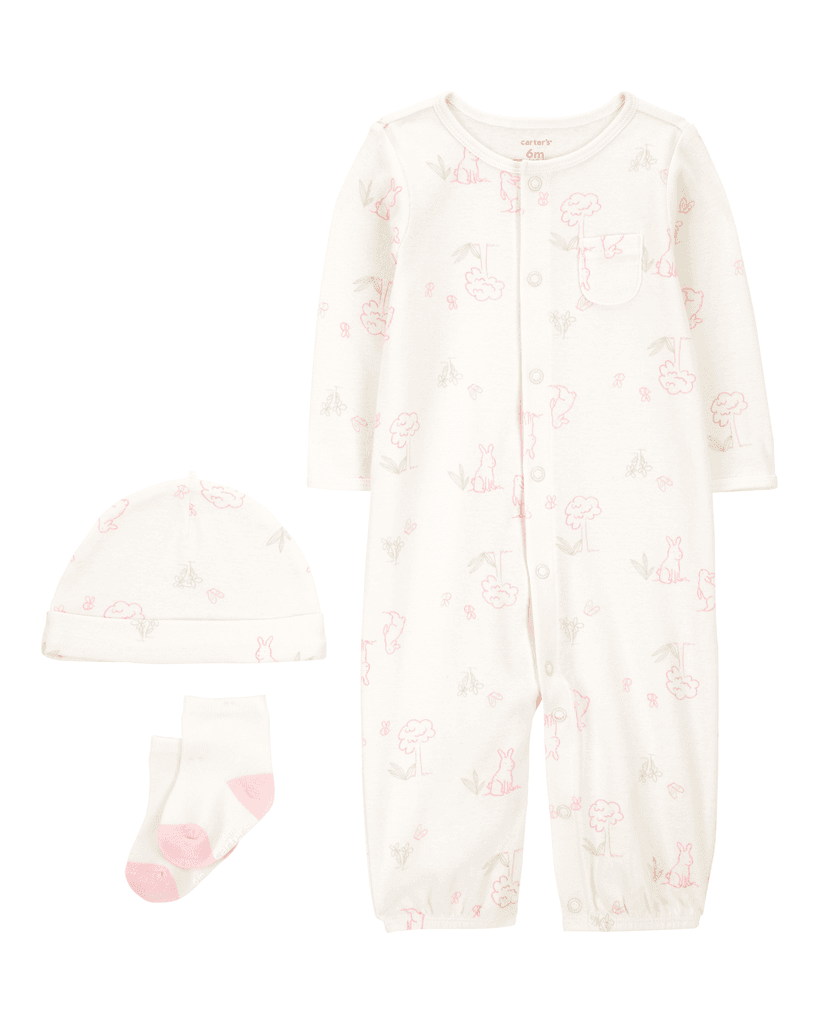 Carters Komplet za bebe, Gegice, Kapa i Čarape, 1S993510, Bež