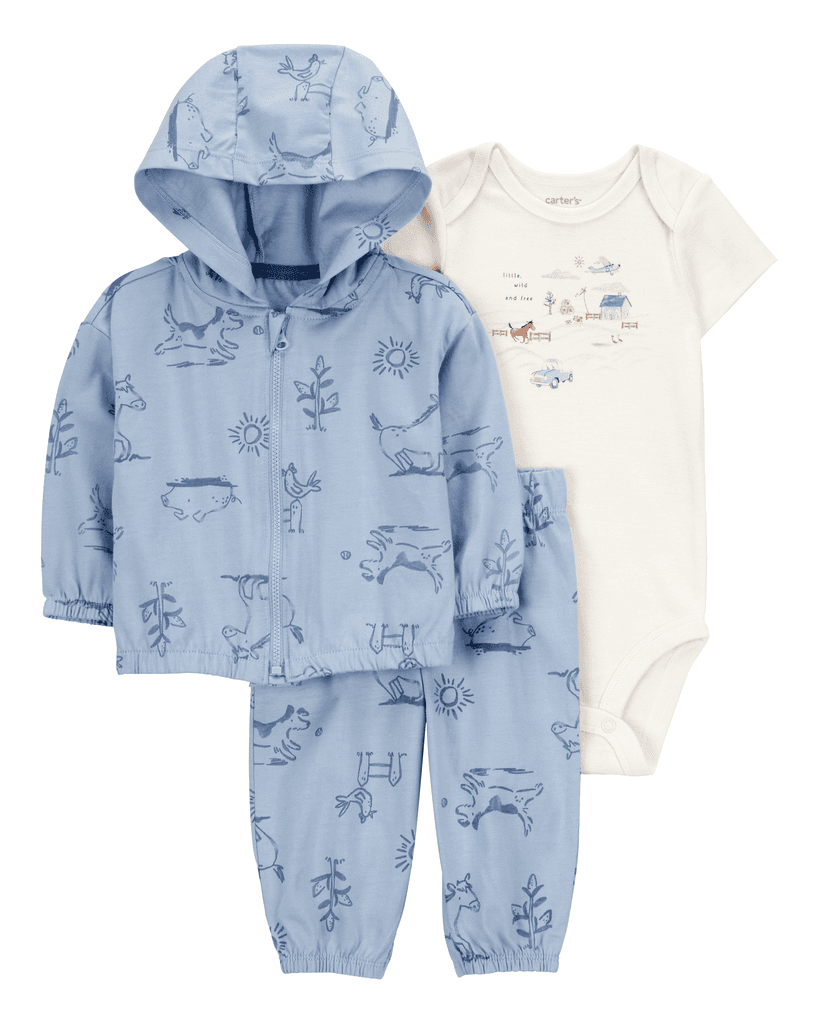 Carters Komplet za bebe, Duks jakna, Bodi i Donji deo, 1T090910, Plavi