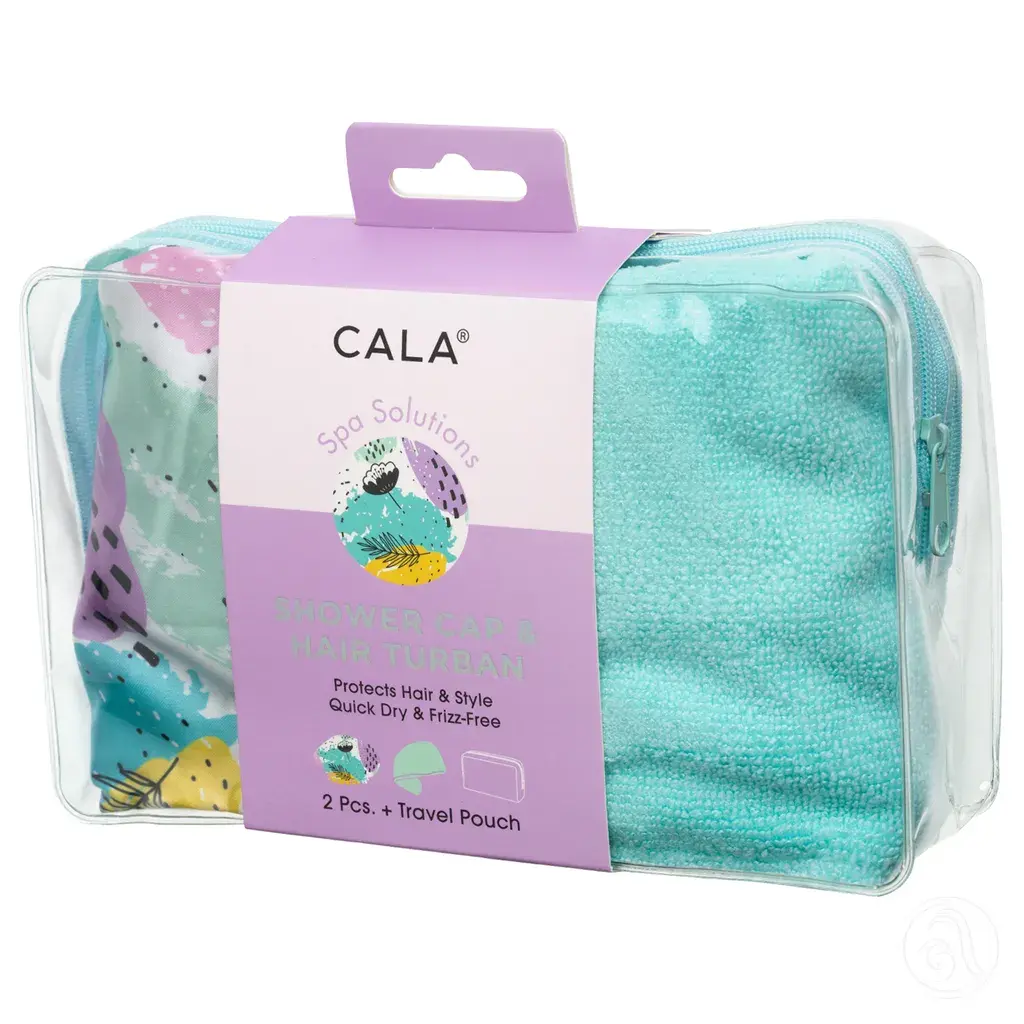 Cala Set kapa za tuširanje i turban Turquoise Abstract