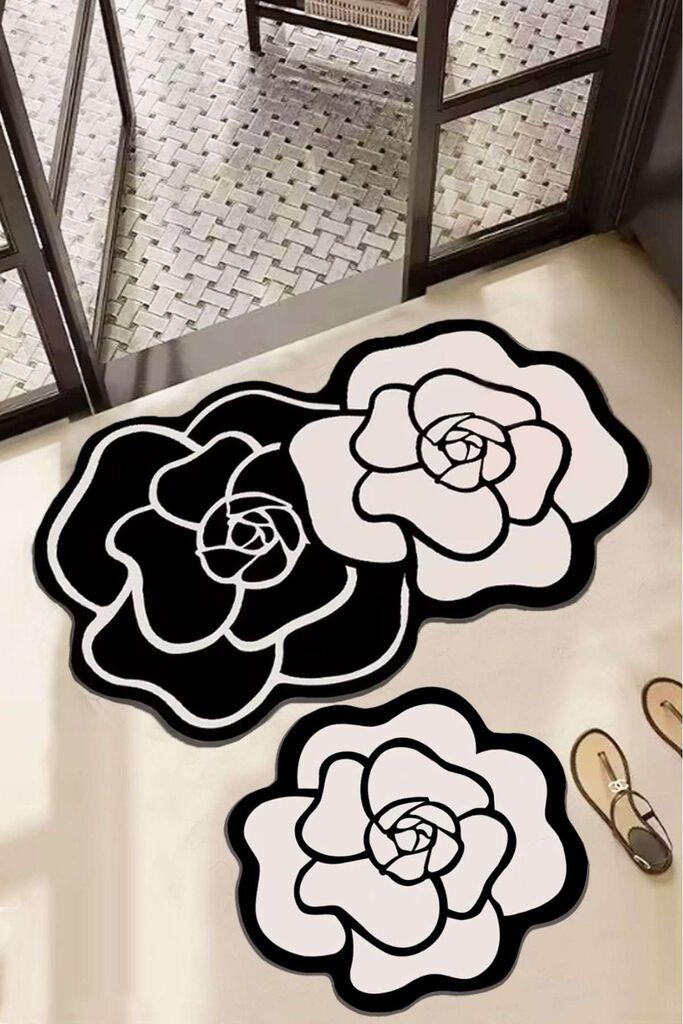 L'essentiel Maison Set prostirki za kupatilo Bungari Rose, 2 komada, Crno-Bijeli