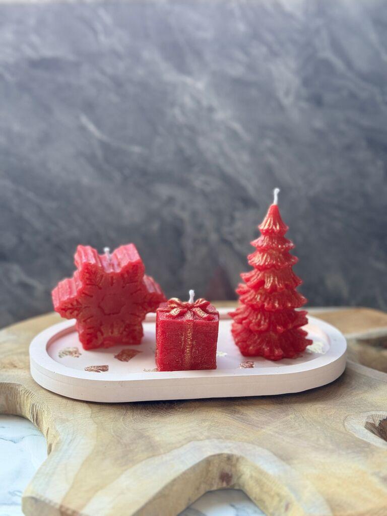 Aberto Design Set božićnih svijeća na pladnju Božić 5, 3 komada, Crveno-bijelo