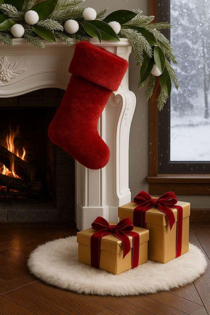 Aberto Design Božićna ukrasna čarapa Pliš, crvena