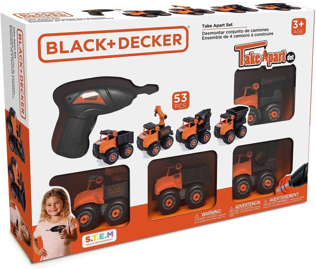 Black & Decker Set vozila za rastavljanje STT014-S4-BD + Baterijski odvijač, Crni, 4 komada