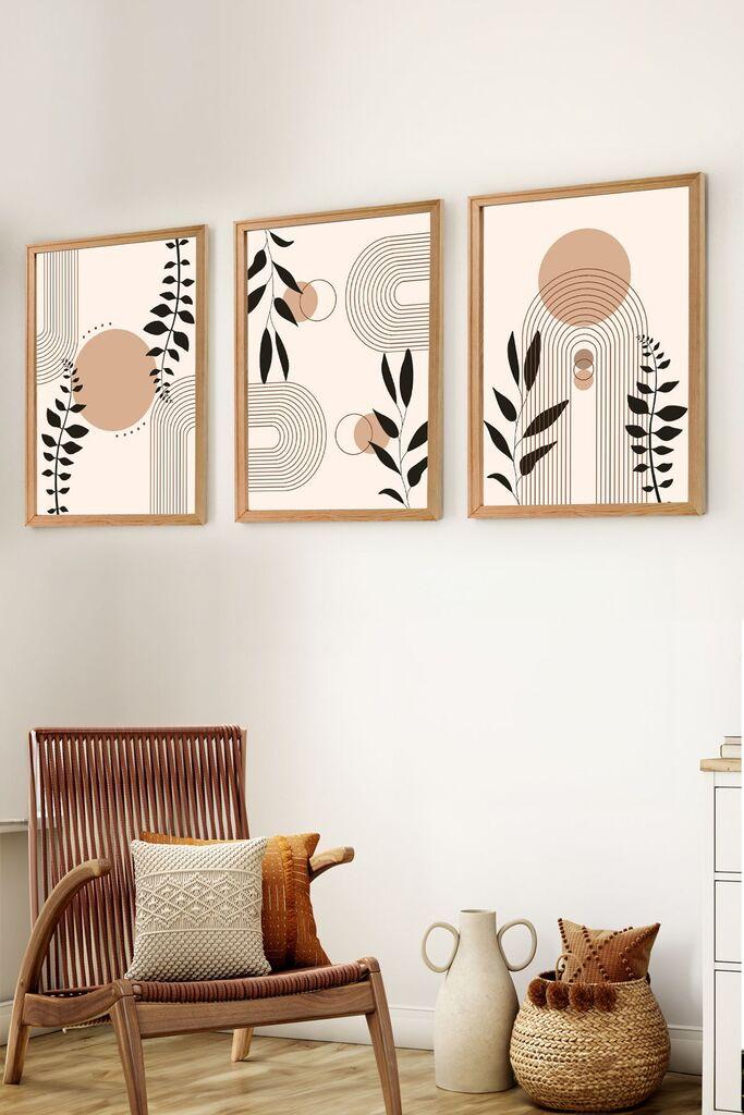 Wallity Set uramljenih MDF slika Myk3001-2, 3 dijela