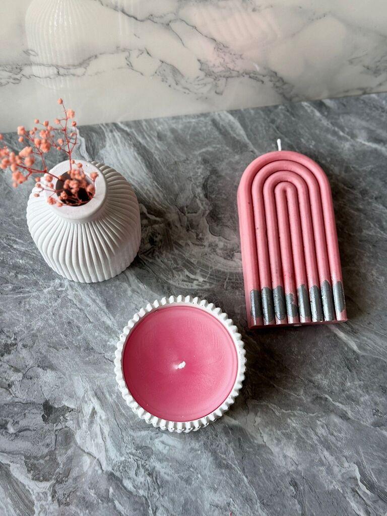 Aberto Design Set betonskih svijeća, 14 komada, bijelo-roze