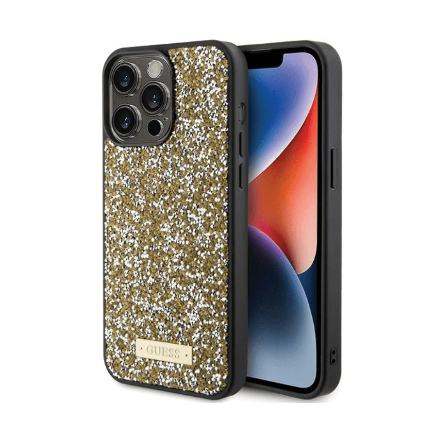 GUESS originalna futrola sa prošivenim metalnim logotipom za ZA IPHONE 15 PRO, Crna