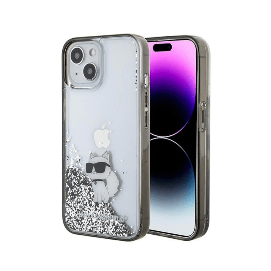 KARL LAGERFELD ORIGINAL CASE LIQUID GLITTER CHOUPETTE KLHCP15SLKCNSK ZA IPHONE 15 TRANSPARENT, Siva