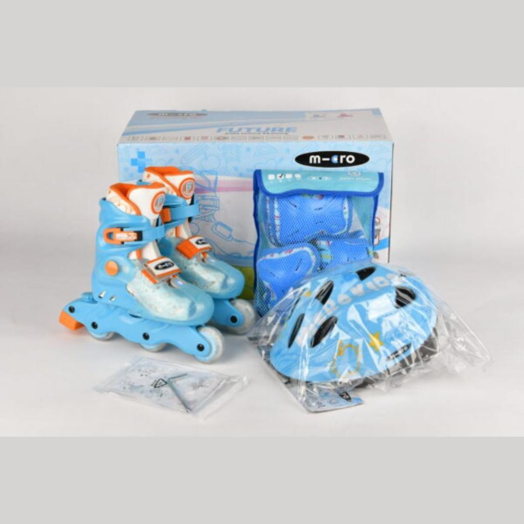 Micro Set rolera Mis-Future-Combo, Sa kočnicama, Sa kacigom i štitnicima, Svijetloplavi