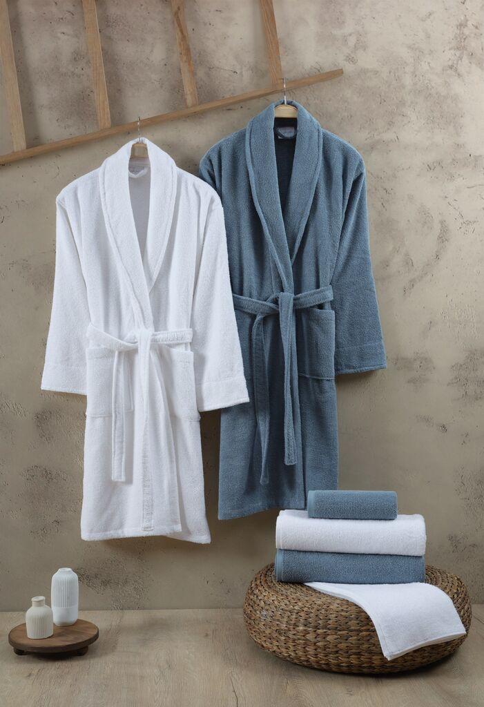 L'essentiel Maison Family set ogrtača s Elisa ručnicima, bijelo-plava