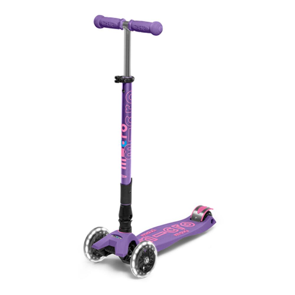 Maxi Trotinet Micro Deluxe, Preklopni, LED, Ljubičasti