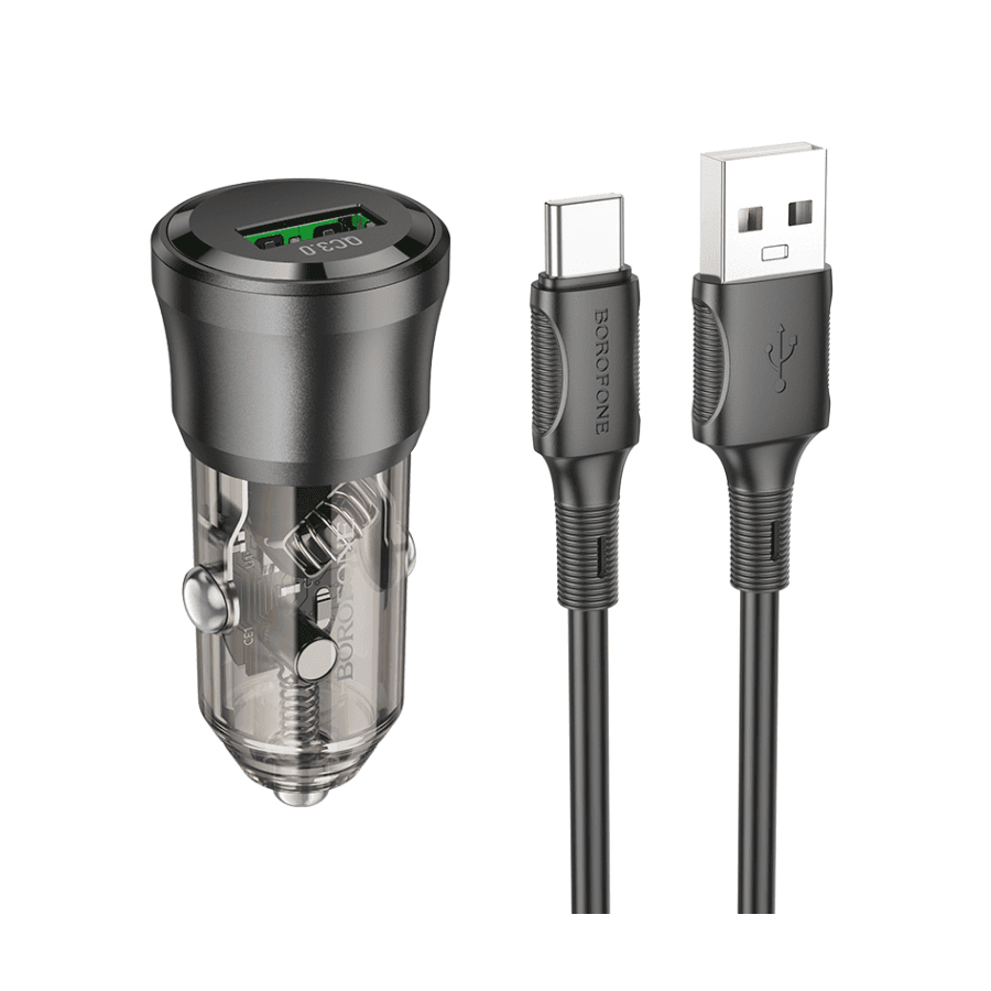 Borofone Auto Punjač sa kablom 1m USB to Type-C, Crni