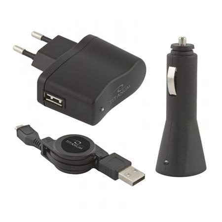 TITANUM USB punjaci + microUSB kabl, Crni