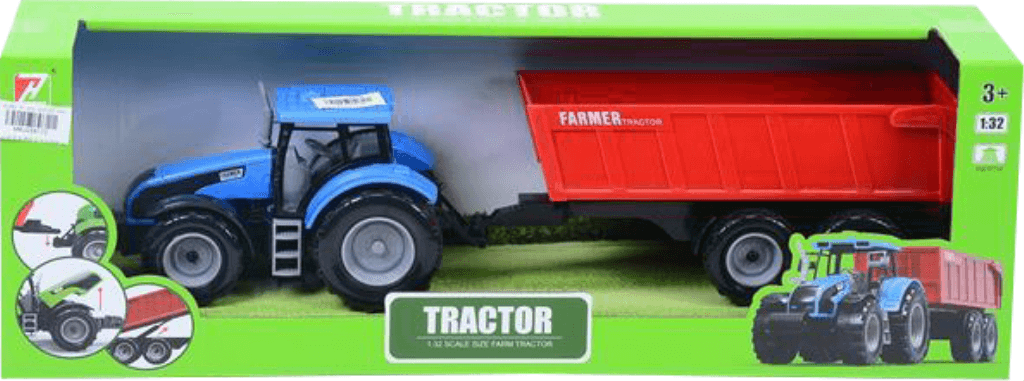 Igračka traktor sa prikolicom MKJ258172, 47x15 cm, Plavo-crveni