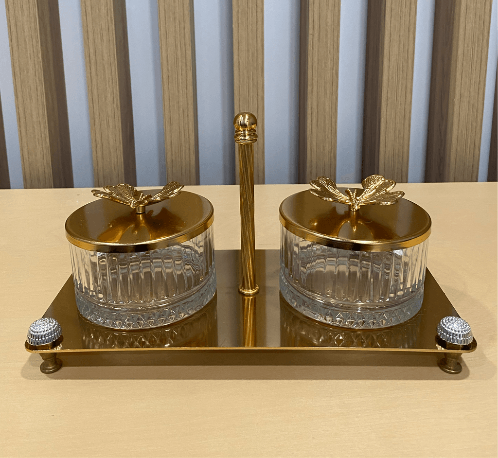 Milleryt Set posudica na stalku Kelebek vadi, Zlatni