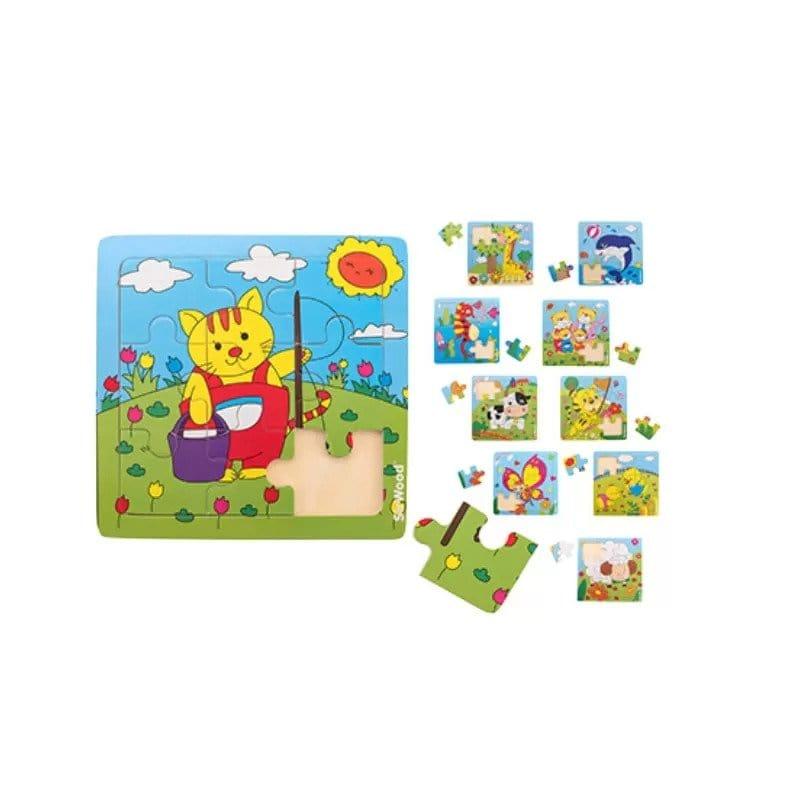 GLOBO Male drvene puzzle, Šarene