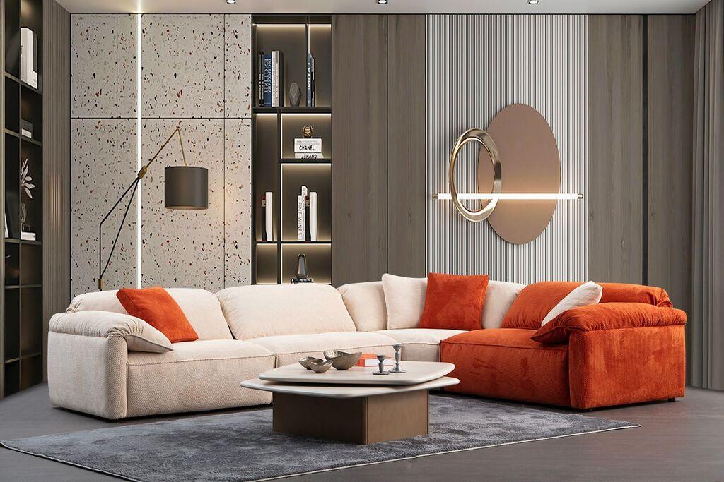 Atelier del Sofa Kutna garnitura Flamingo, 335x250x105 cm, Krem-narandžasta