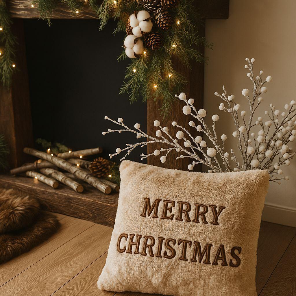 Aberto Design Dekorativni jastuk Sretan Božić, 43 x 43 cm, Bež