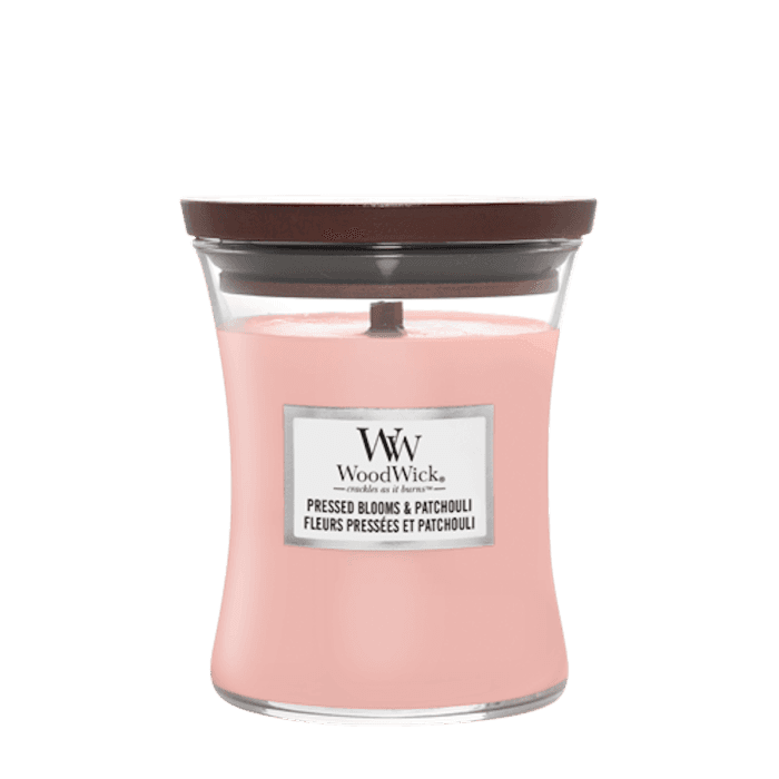 WoodWick Mirisna svijeća Pressed blooms & patchuli, 12.1x19.1 cm, Roza