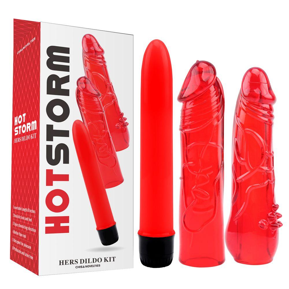 Chisa Set hers Dildo Hot storm, 3 kom, Crveni