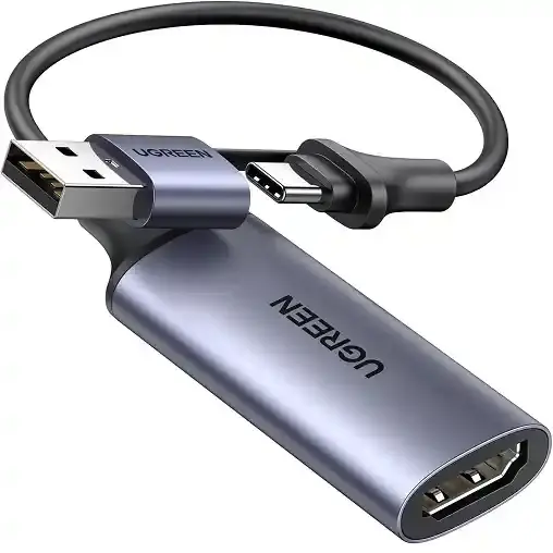 UGREEN adapterska kartica za snimanje videa USB A TypeC, HDMI, siva