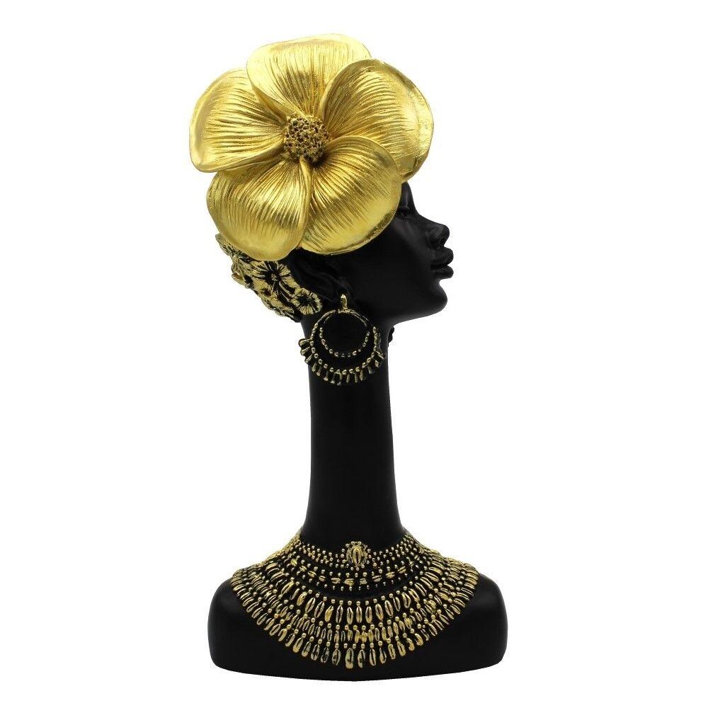 Dekorativna figura Bista žene sa cvejtom u kosi, Crno-zlatna