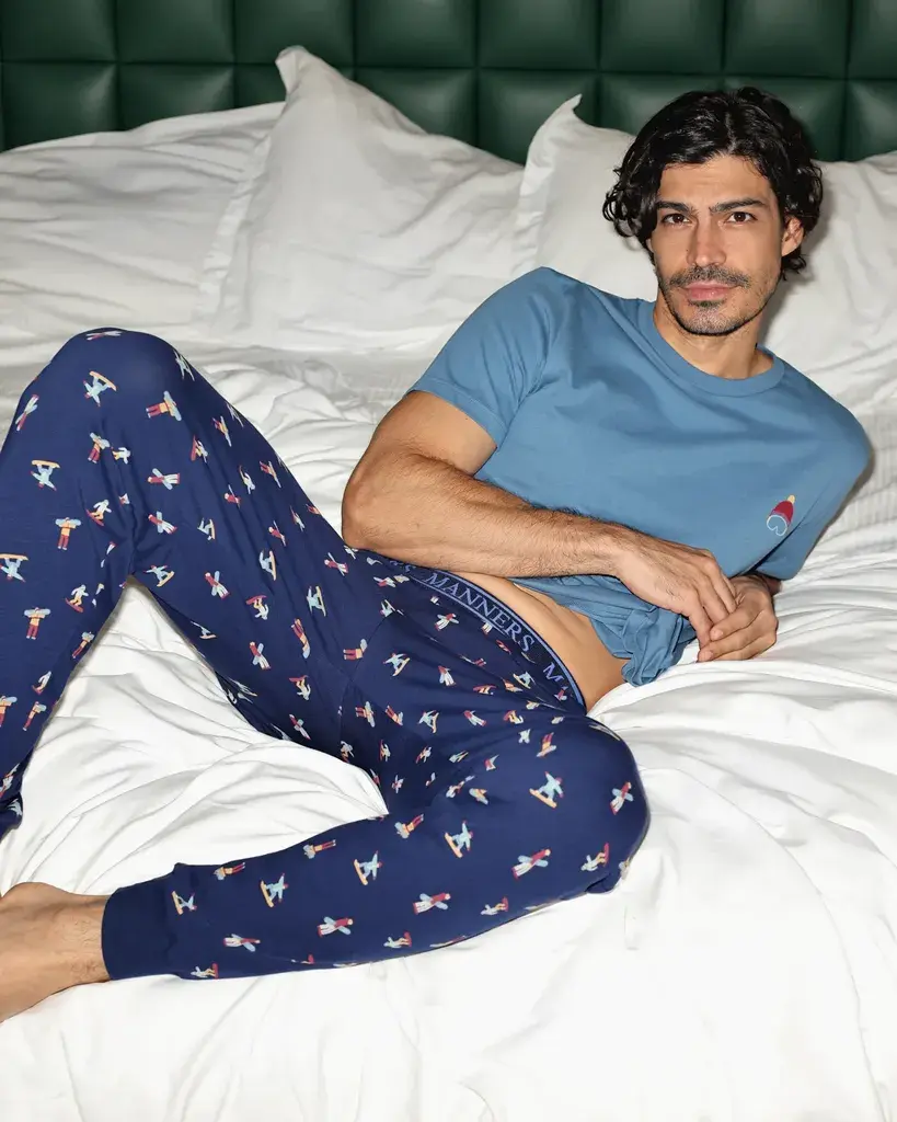 Manners Muška pidžama Evan, Kratak rukav, Šareno-plava