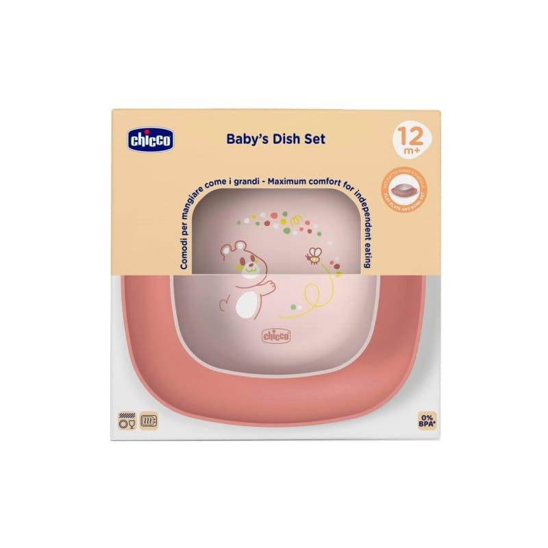 Chicco Set za jelo za bebe zdjela i tanjur, 12m+, Roze