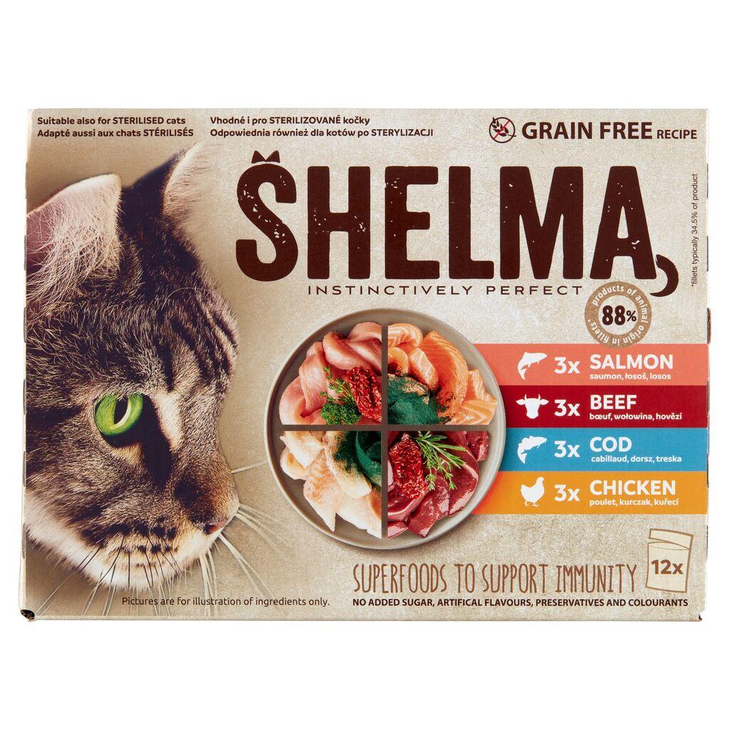 Shelma  Vlažna  hrana za mačke meso i riba mix, 340 g