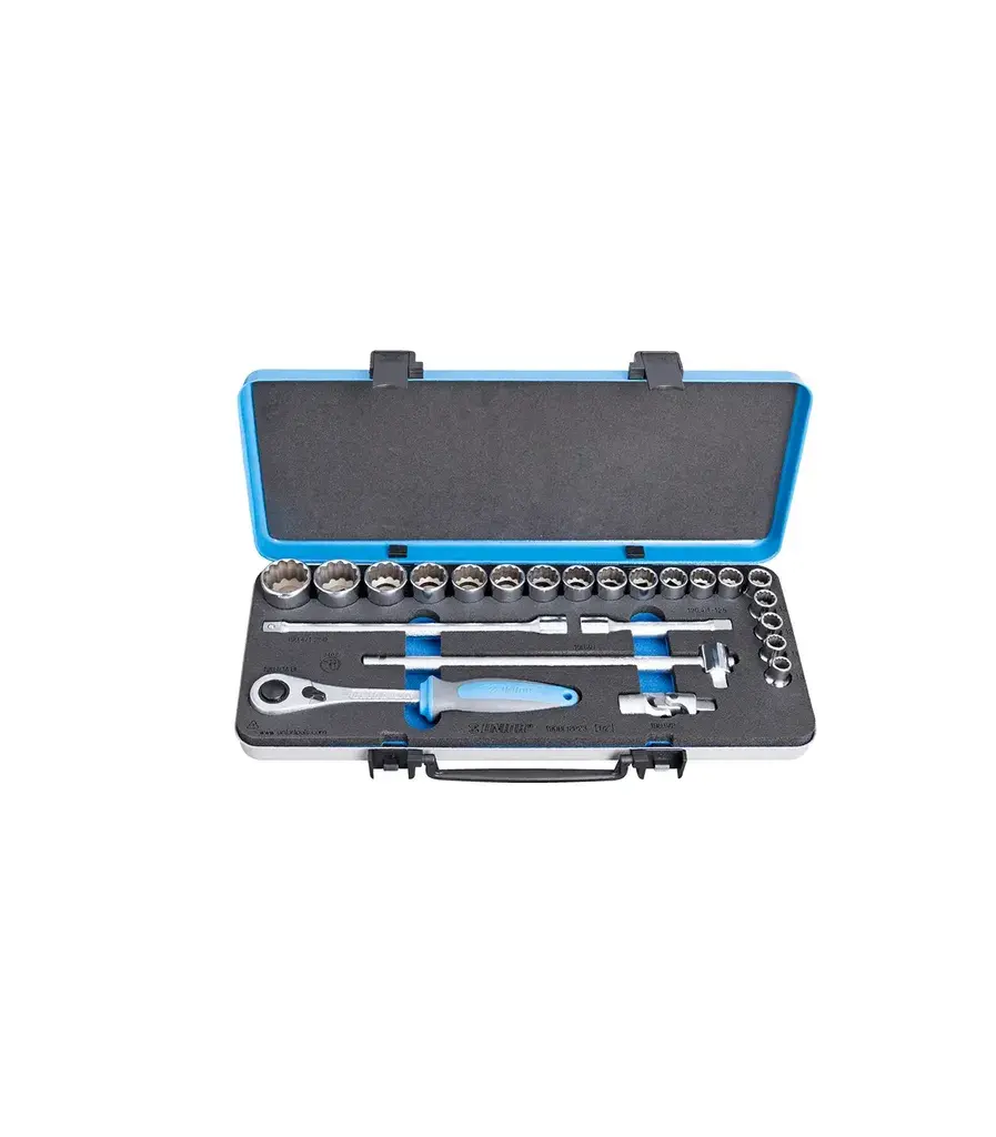 Unior Garnitura nasadnih ključeva i pribora 1/2" 190BI12P23, Dvanaesterokutni, U metalnoj kutiji, Sivo-plavi