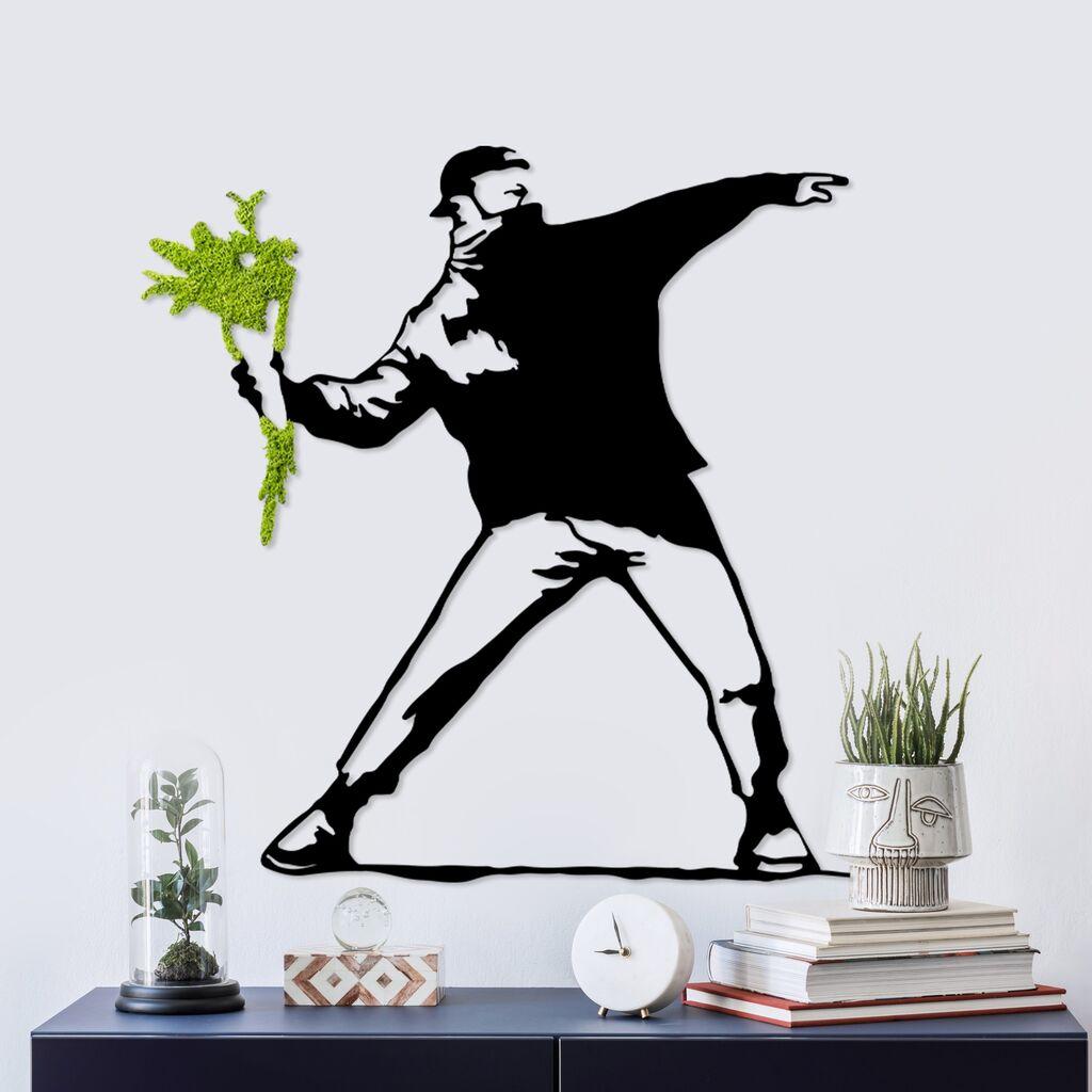 Wallity Zidna dekoracija Mahovina-Cvijeće Gang, 70x69cm, Crna