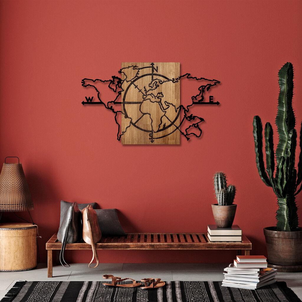 Wallity Zidna dekoracija Mapa svijeta-324, 118x3x70cm, Hrast