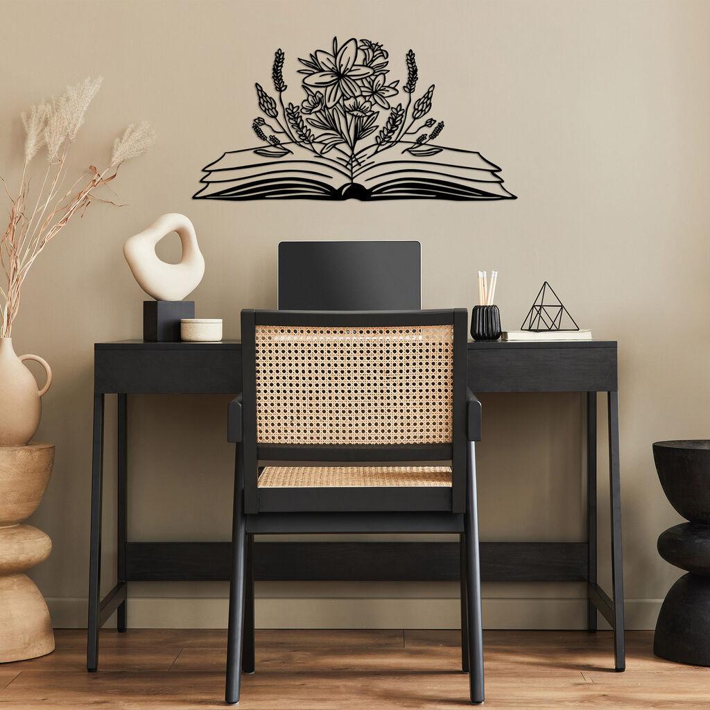 Wallity Zidna dekoracija Knjiga i cvijet, 70x35cm, Crna