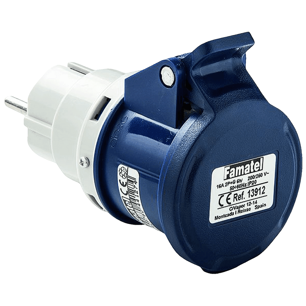 Famatel Industrijski adapter 13912, 2P+T/schuko 16A, IP20, Sivi