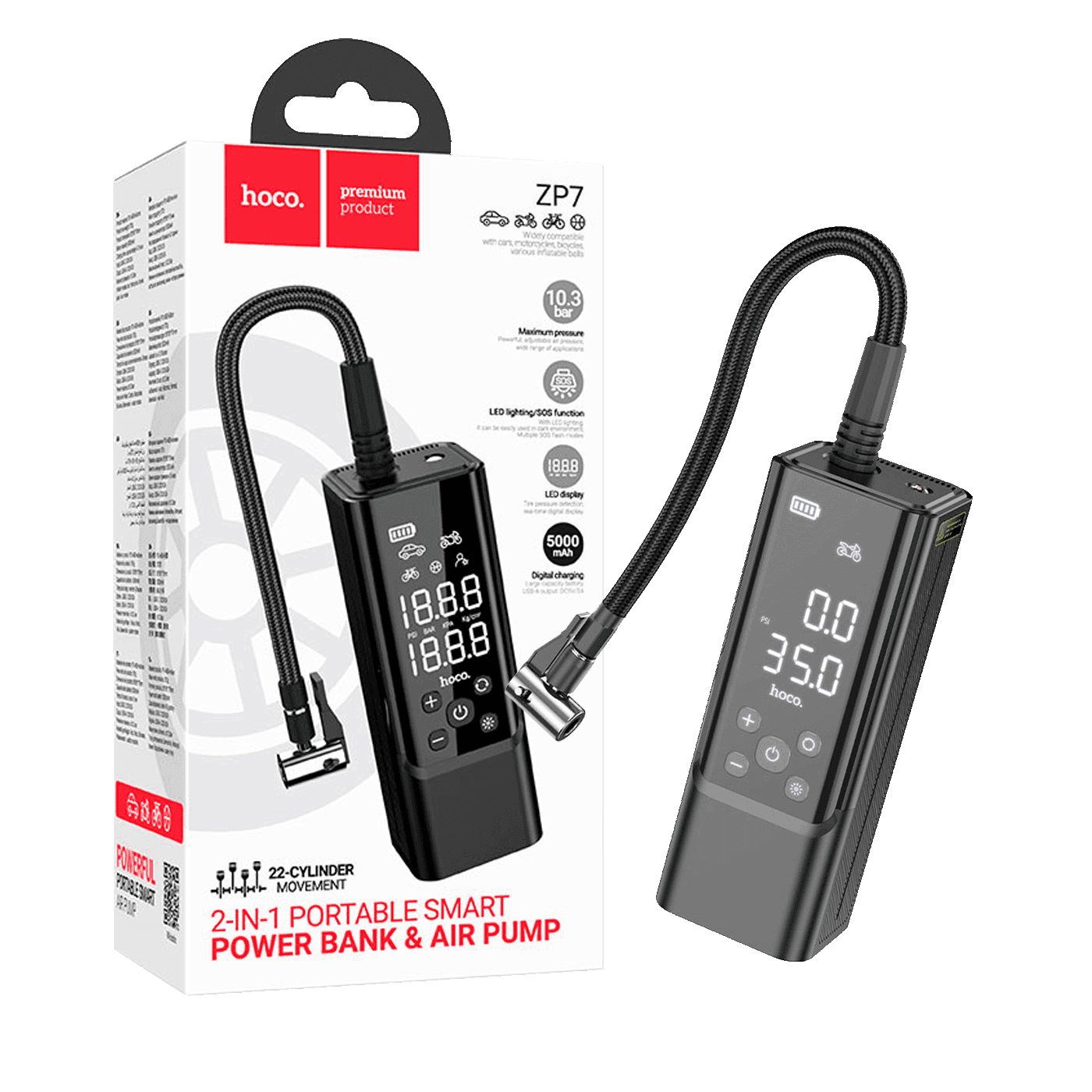 HOCO Pametni kompresor ZP7, 5000mAh, LED zaslon, USB Type-C Maddy