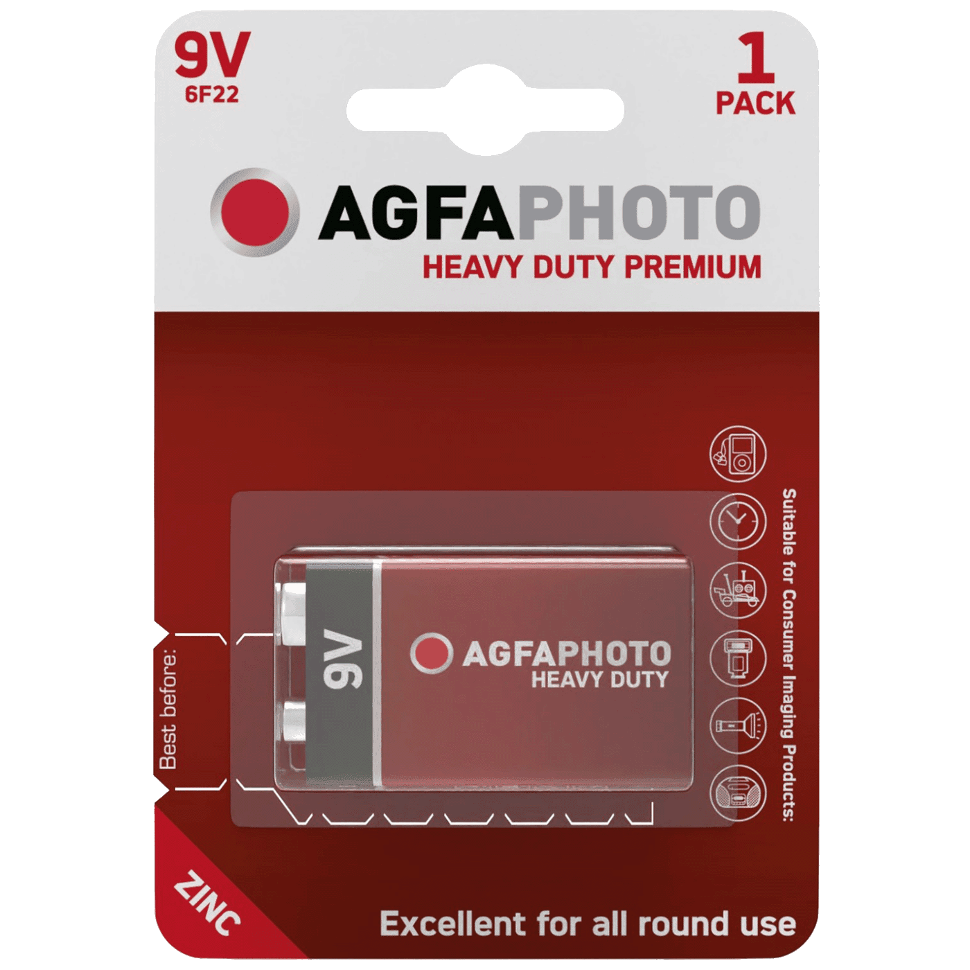 AGFA Zinc baterije B1, 6F22, 9V, Blister 1 komad