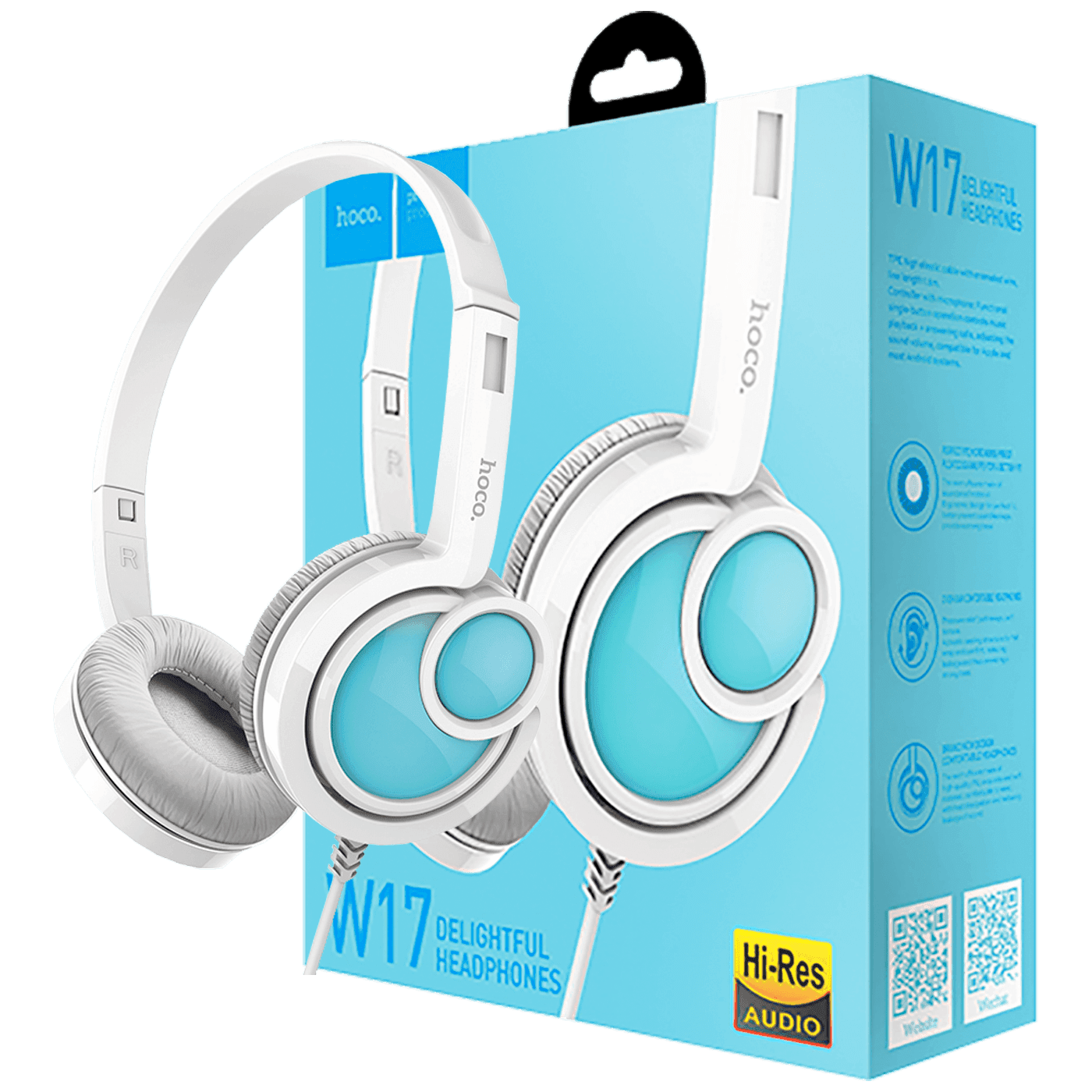 HOCO Slušalice sa mikrofonom W17 Delightful Headphones MIC WH, 3.5mm, 1.5m, Bijela