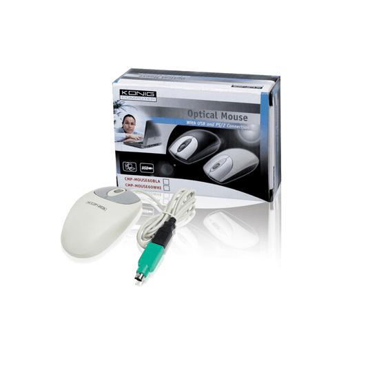 KONIG Optički miš CMP-MOUSE 60WHI, 1000dpi, USB i PS/2, Bijeli