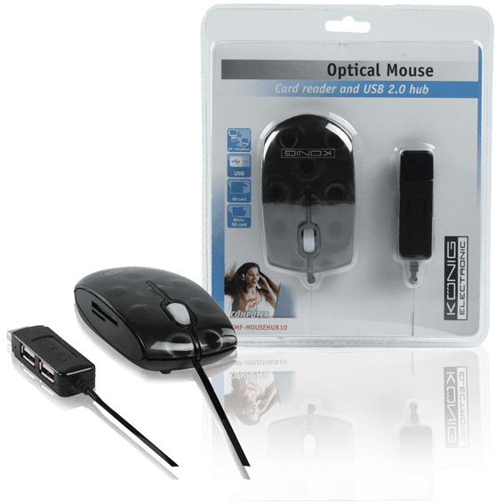 KONIG Optički miš CMP-MOUSE HUB10, 800dpi + 2 x USB HUB, Čitač kartica, Crni