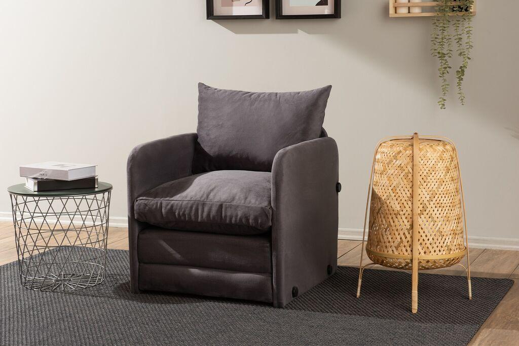 Atelier del Sofa Fotelja na rasklapanje Saga Single, 68x70x66 cm, Siva