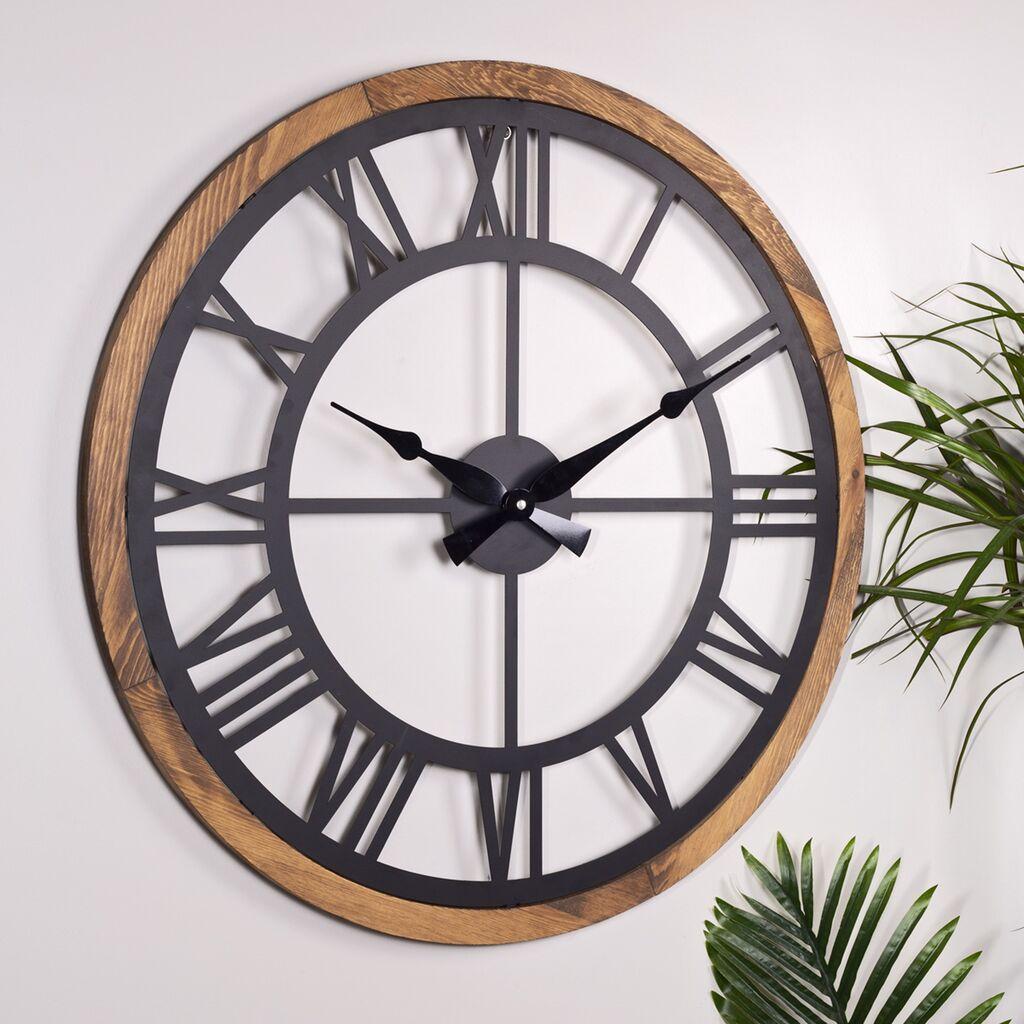 Zidni sat Wallity Rimski, 80x80 cm, Crno-smeđa