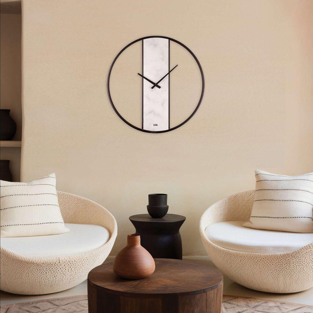 Zidni sat Wallity Demre, 62x62 cm, Bijelo-crni