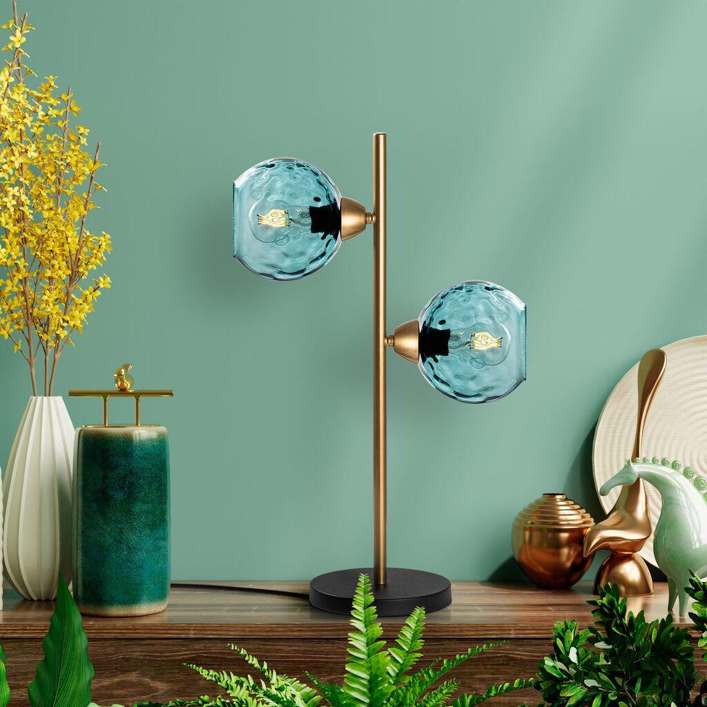 Opviq Stona lampa Benek-15-14562, 36x18x58 cm, IP20, Zlatno-plava boja
