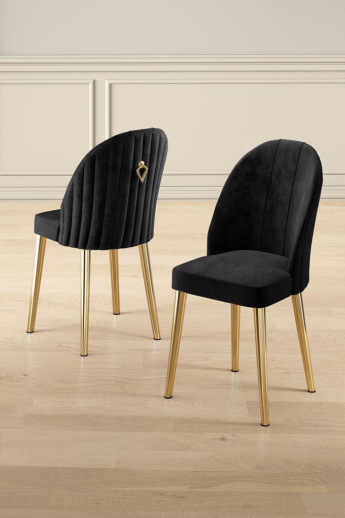 Hanah Home Mara set stolica, 45x91x42 cm, 6 dijelova, Crna i zlatna boja