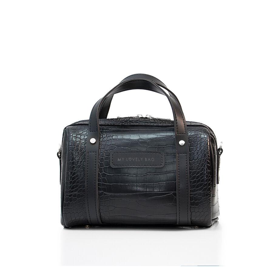Lovely Bag GIGI - crno kroko - Srebro
