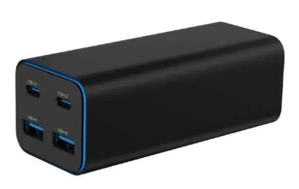 Gembird punjač TA-UC-2A2C-PD100-01-BK, 4-portni, 100W, GaN, USB, brzi, PowerDelivery, crni